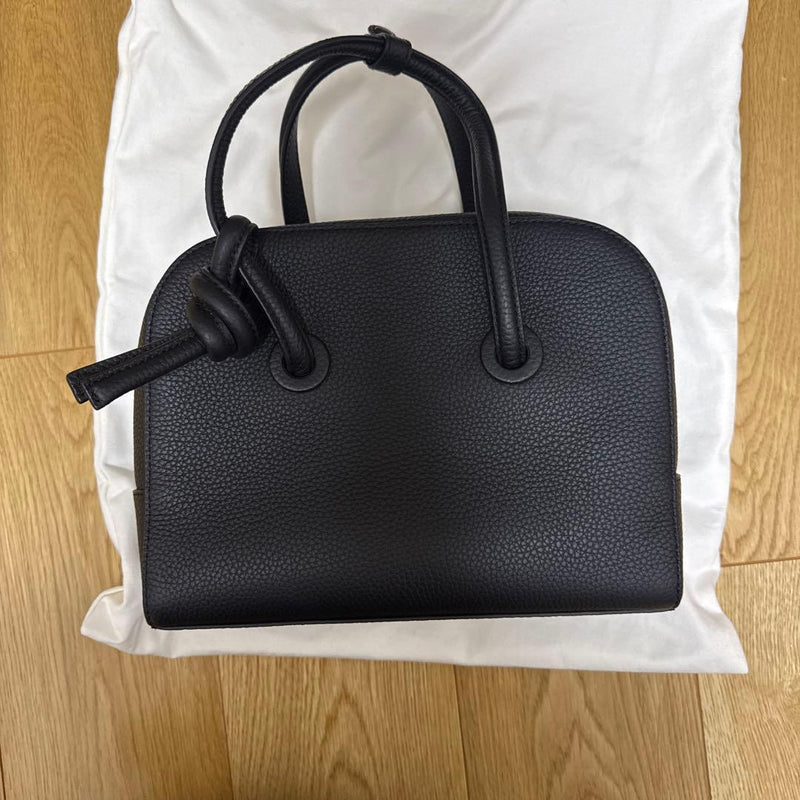 VASIC Apero Mini Handbag Black Leather Knot Handle W7.87 H6.3 D3.35
