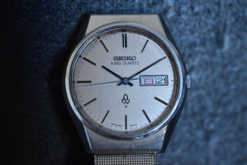 Seiko King Quartz 4823-8100 Quartz 35mm Silver Dial Day Date Mens Watch
