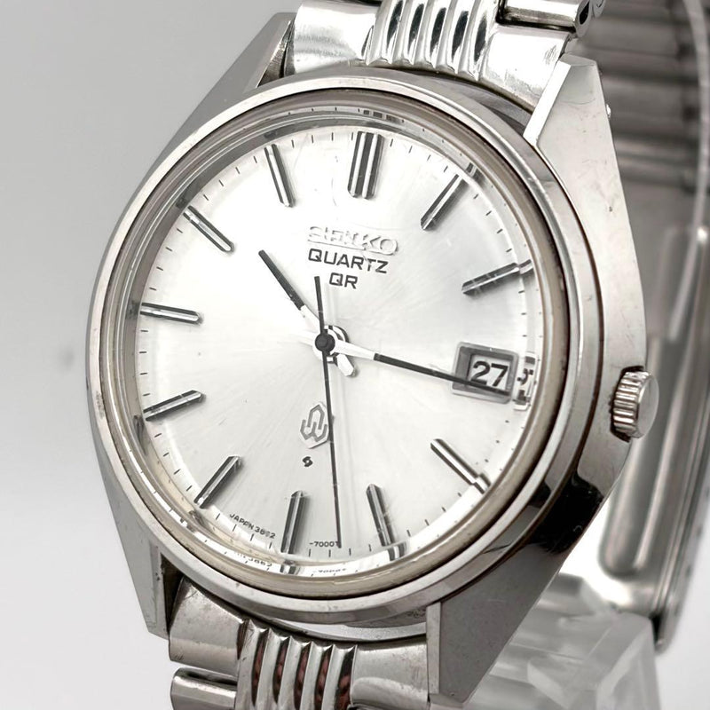 SEIKO QR 3862-7001 Mens Quartz Stainless Steel 37mm White Dial Date 1970s Watch
