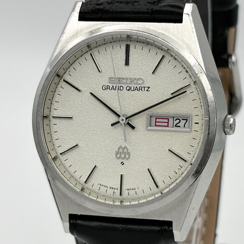 SEIKO Grand Quartz 9943-8030 Twin Quartz Day-Date SS 36mm Silver Dial Leather