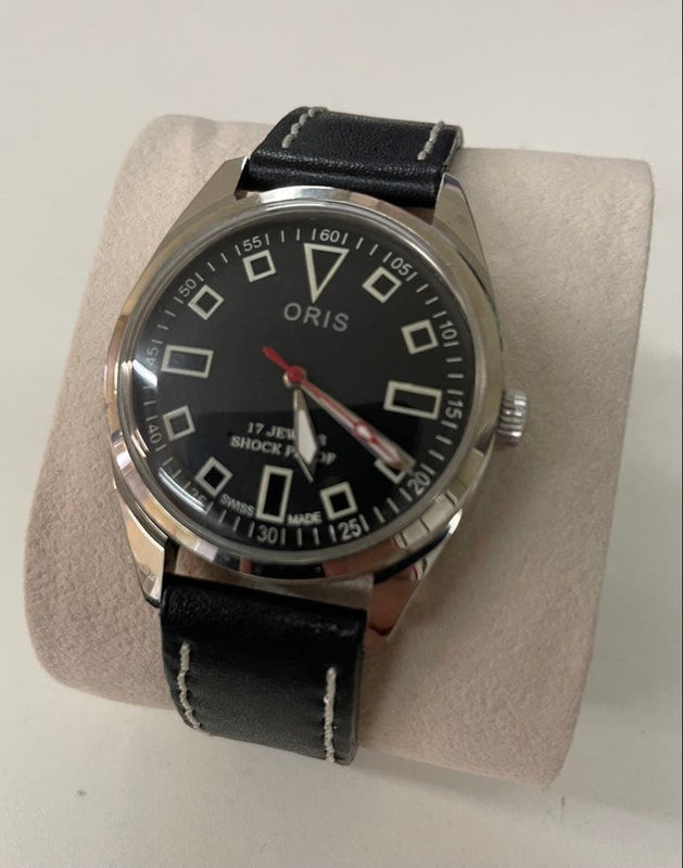 ORIS Swiss Hand-Wind Mechanical 17J 35mm Black Dial Mens Aftermarket Band Watch