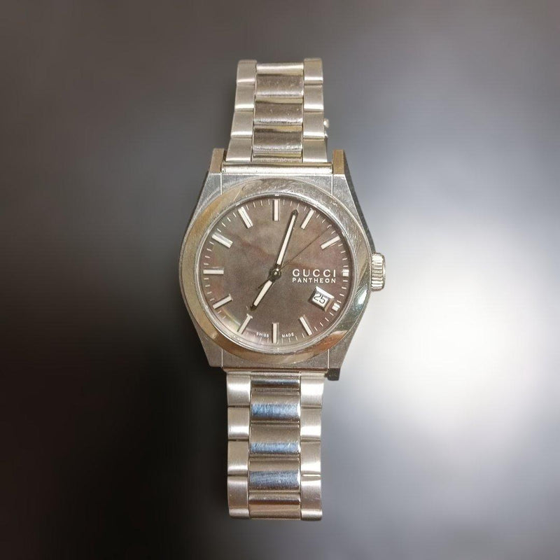 GUCCI Pantheon 115.4 Quartz MOP Dial Stainless Steel Leather Strap Date Watch