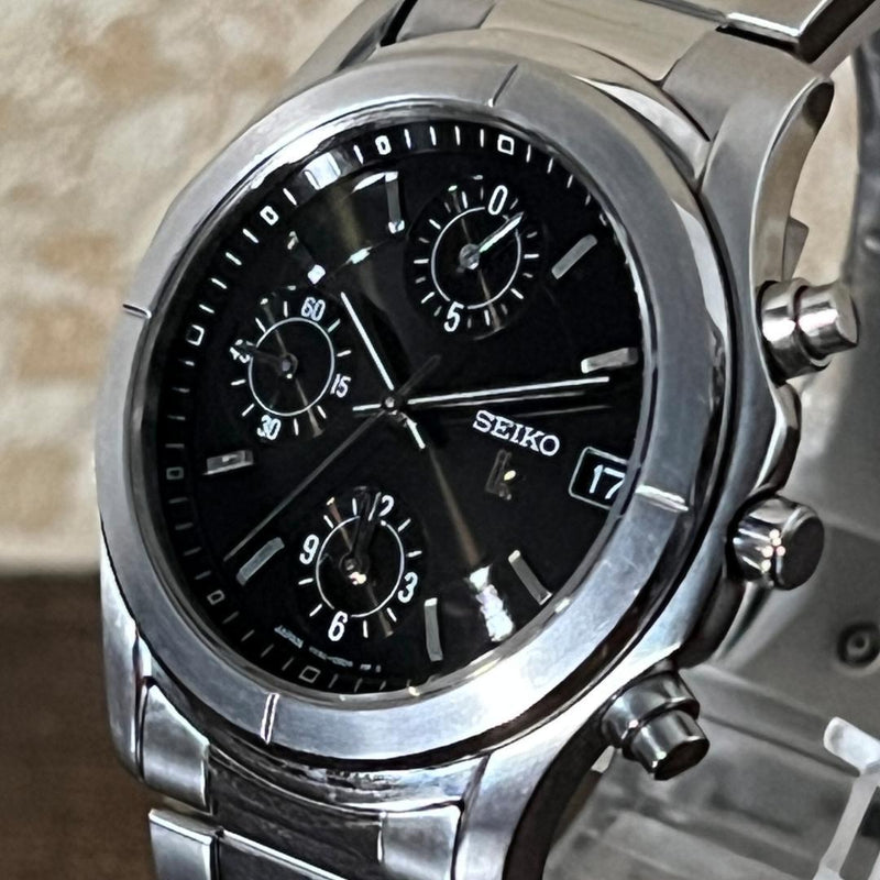 SEIKO LUKIA 7T92-0BN0 Ladies Quartz Chronograph Date Black Dial Stainless Steel