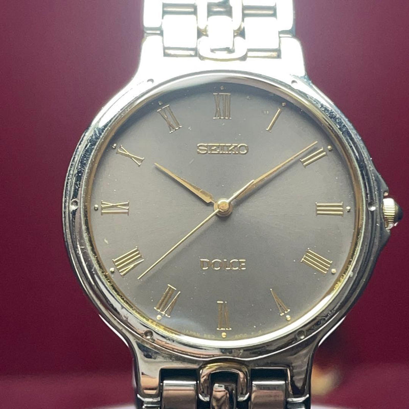 SEIKO DOLCE 5E31 Quartz 1994 34mm Two Tone SS Gold Plated Bezel Dark Gray Dial