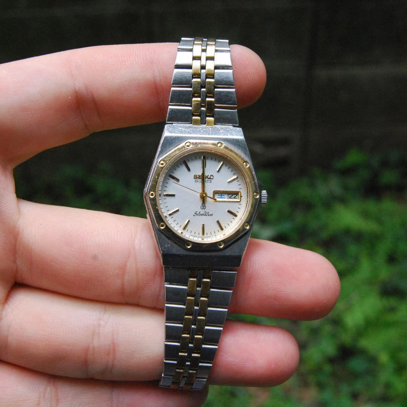 SEIKO 3423-0190 SilverWave 1983 Quartz 26mm Day Date White Two-Tone Bracelet