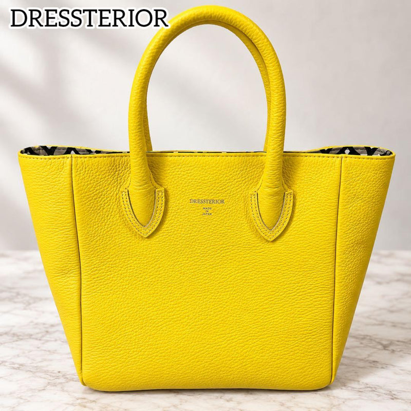 DRESSTERIOR Womens Yellow Shrink Leather Mini Tote Bag Fits 500ml Bottle Magnet