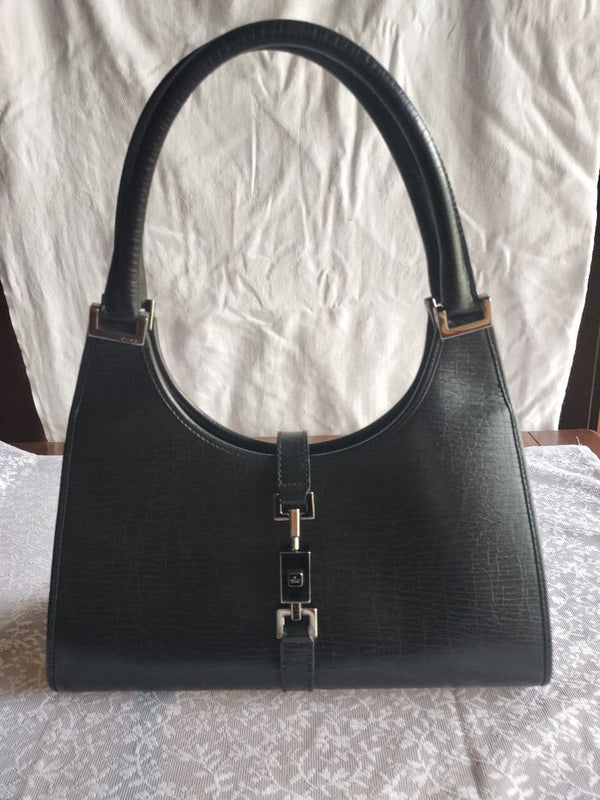 Gucci Jackie Shoulder Bag Black Silver-tone Hw Suede Calfskin Trim 1 Zip Pocket
