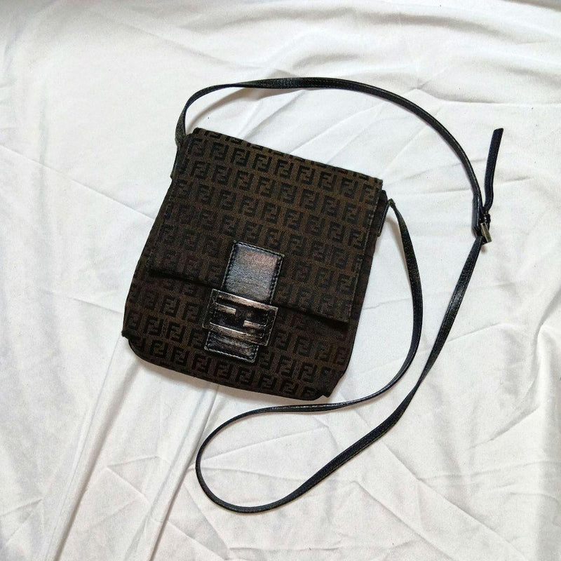Fendi Zucca Zucchino Mama Baguette FF Canvas Shoulder Bag 20cm x 22cm Silver