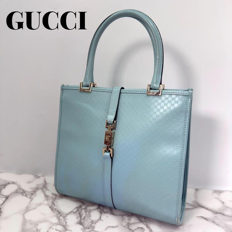 GUCCI Jackie Handbag Micro Guccissima Leather Sky Blue Gold Hardware 23.5x25x8cm