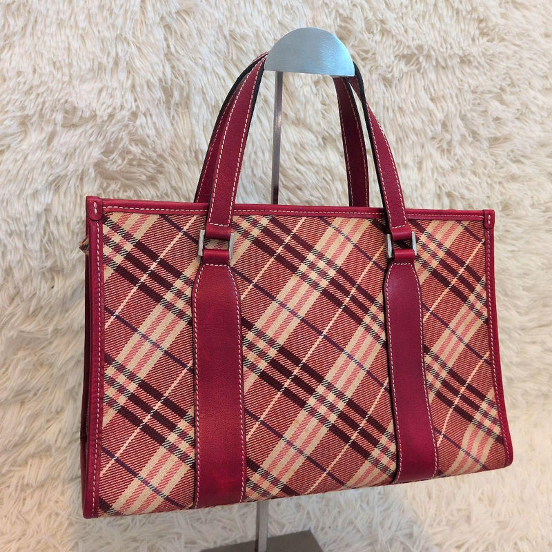 BURBERRY BLUE LABEL Nova Check Womens Handbag Canvas Leather Red H20.5 W33 D13cm
