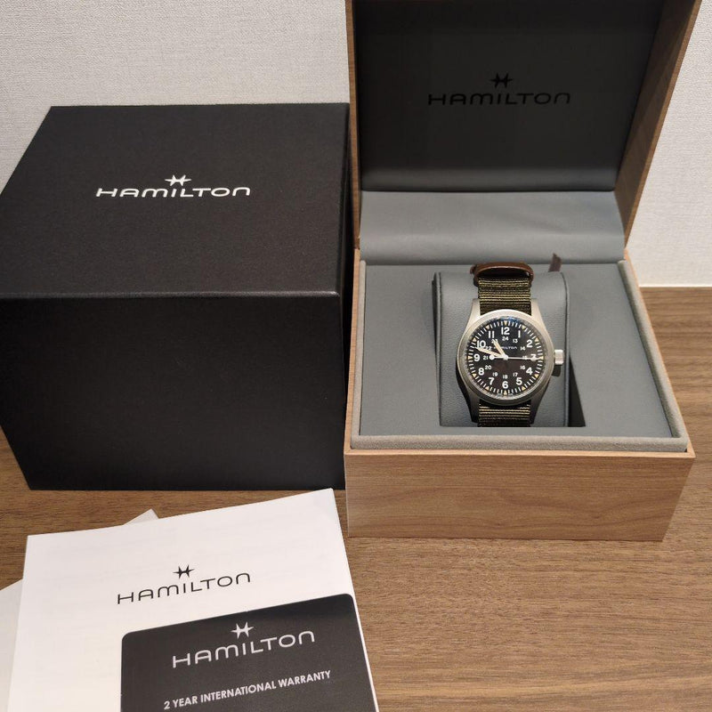 HAMILTON Khaki Field Mechanical 38mm Manual Wind Black Dial Khaki Green Textile