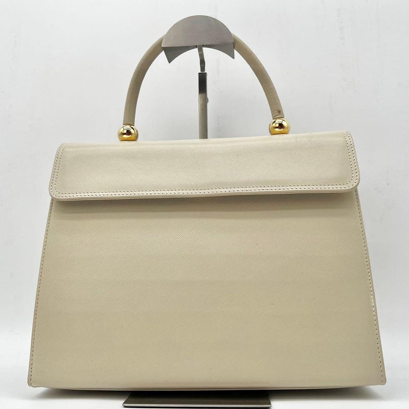 Hamano Kaban Royal Model Saffiano Leather Tote Bag Light Beige 9.1x11.8x3.5in