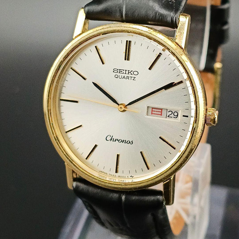 SEIKO Chronos 7433-800A Quartz Gold Tone Stainless Steel 32mm Day-Date Watch