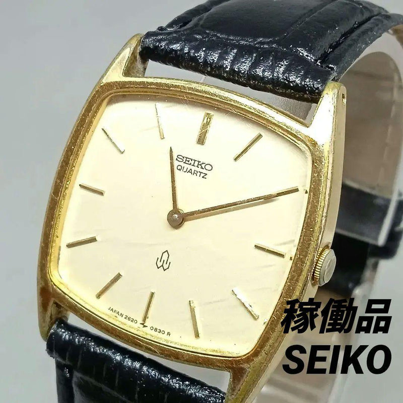 SEIKO 2620-5460 Quartz Cal.2620 Watch Gold Plated 29.9mm Gold Dial Black
