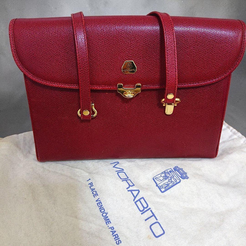 MORABITO Handbag Bordeaux Leather Gold Tone H22.5cm W28cm D9cm 12.5cm Handle