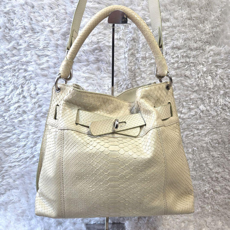 Mauro Governa Embossed Leather 2Way Handbag 30x35x12cm 19cm Handle Drop Beige