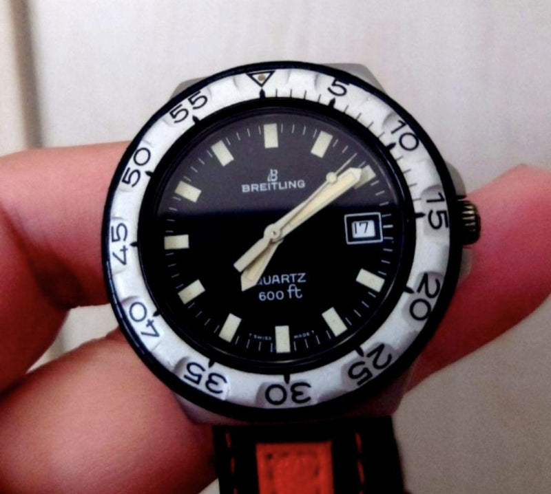 BREITLING Colt Army Quartz Watch 600ft Black Dial Rotating Bezel 38mm 1990s