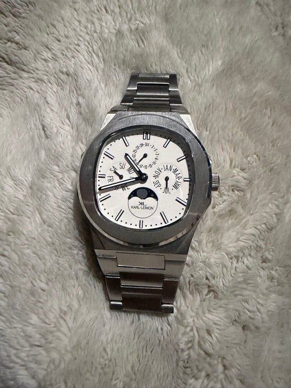 KARL-LEIMON Majesty Triple Calendar Moon Phase Quartz Stainless Steel White