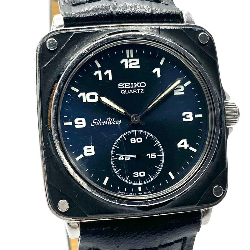 SEIKO Silver Wave 2628-0040 Watch Quartz SS Square 33.8mm Navy Dial 1982