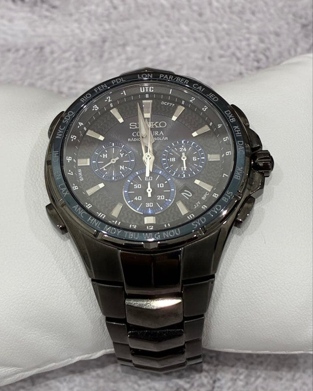 Seiko Coutura SSG021 Solar Radio Sync Chronograph 44.5 mm Black Dial Watch
