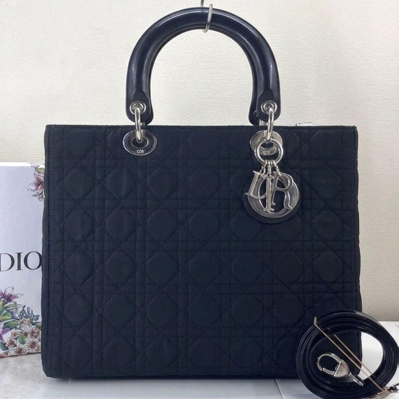 Dior 3410 Lady Dior Cannage Shoulder Bag 2Way Silver Hardware Strap 24x30x10cm