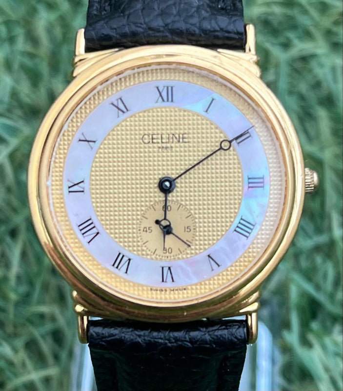 CELINE H2903-3 Quartz 32mm Round Gold Shell Small Seconds Swiss Made Unisex