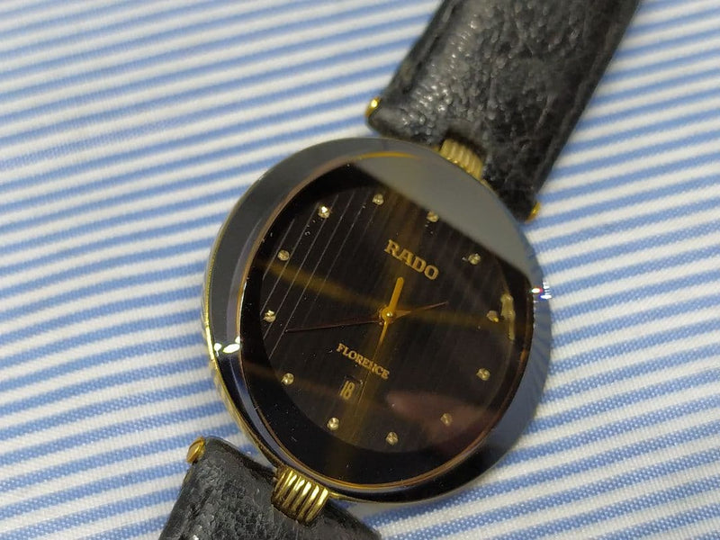RADO Florence 160.3605.2N Quartz Watch 33mm Gold Black Dial Leather Sapphire OH