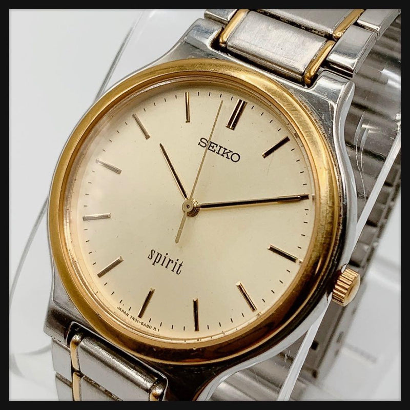 SEIKO SPIRIT 7N45-604A Quartz SS Stainless Steel Silver Gold Champagne Dial