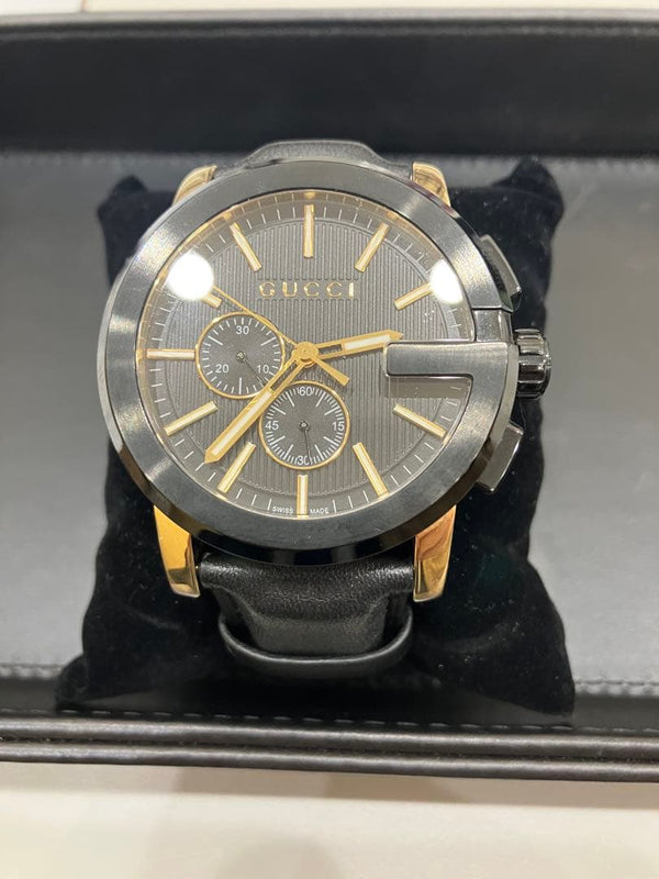 GUCCI G-Chrono 101.2 Quartz Stainless Steel Black Gold Case Black Dial 5 ATM