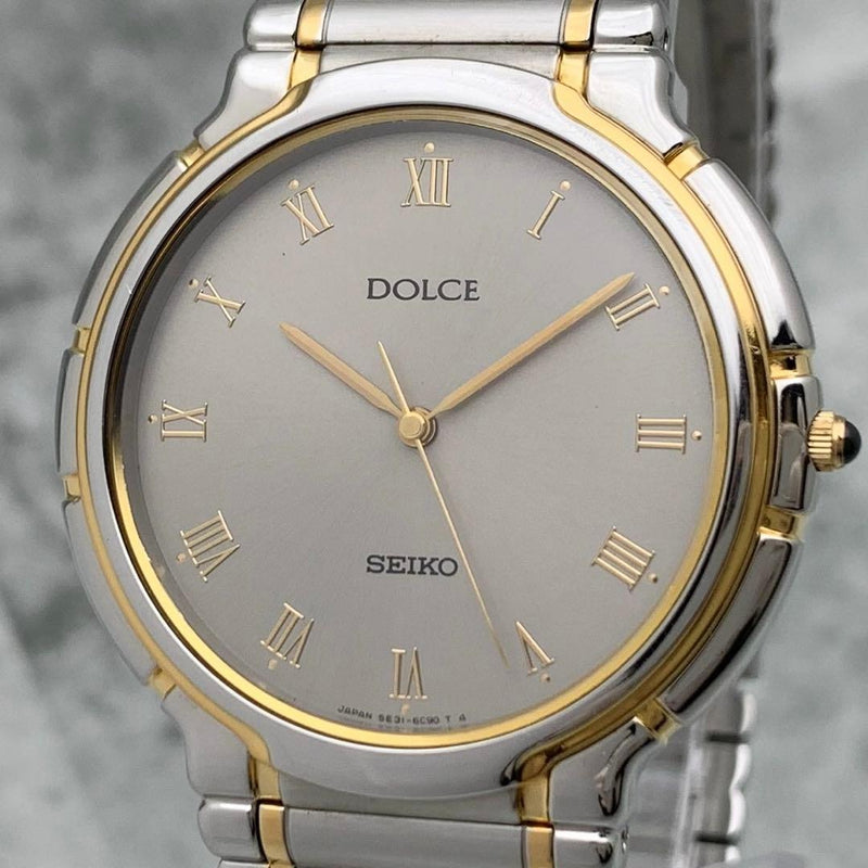 SEIKO DOLCE 5E31-6C70 Quartz Watch 33.9mm Two-Tone SS Gold Gray Dial Roman 1991