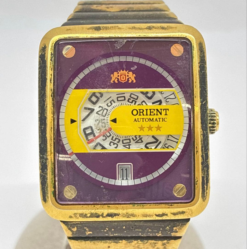 ORIENT Automatic 35.5mm Gold Plated Purple Yellow Dial Direct Read Watch 48743