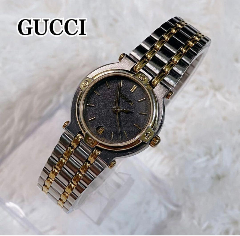 GUCCI Quartz Silver And Gold Two-Tone Date Display Wristwatch Sapphire Swiss