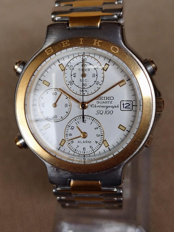 SEIKO Speedtimer 7T42-7A00 Quartz Chronograph Watch Stainless Steel 35mm White