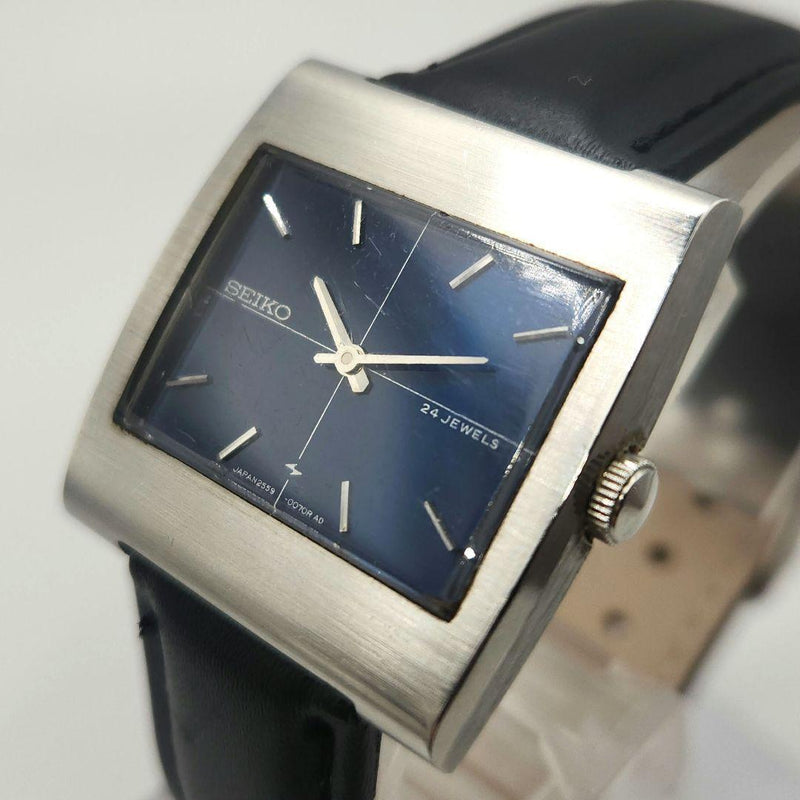 SEIKO Chariot 2559-3010 Manual Wind Square Stainless Steel Silver Blue Navy