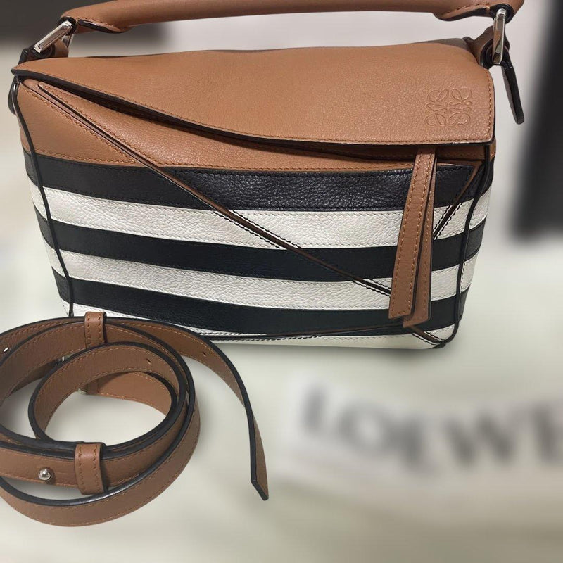 LOEWE Puzzle Small Multicolor Raffia Leather Striped Shoulder Bag GHW 2021