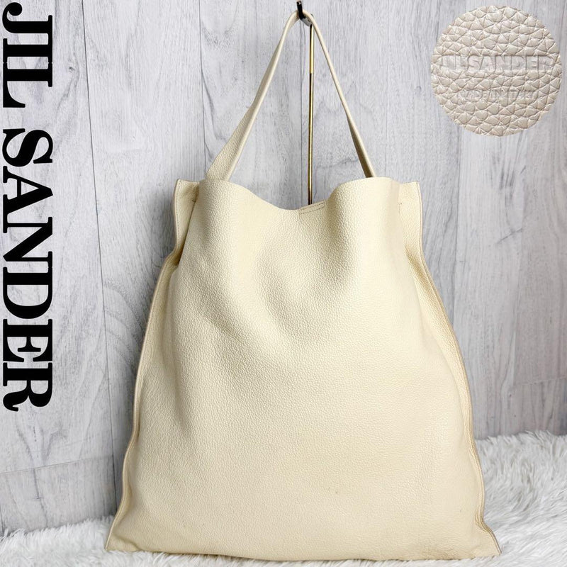 JIL SANDER Hobo Shoulder Bag Leather Ivory Cream A4 Compatible H44 W45