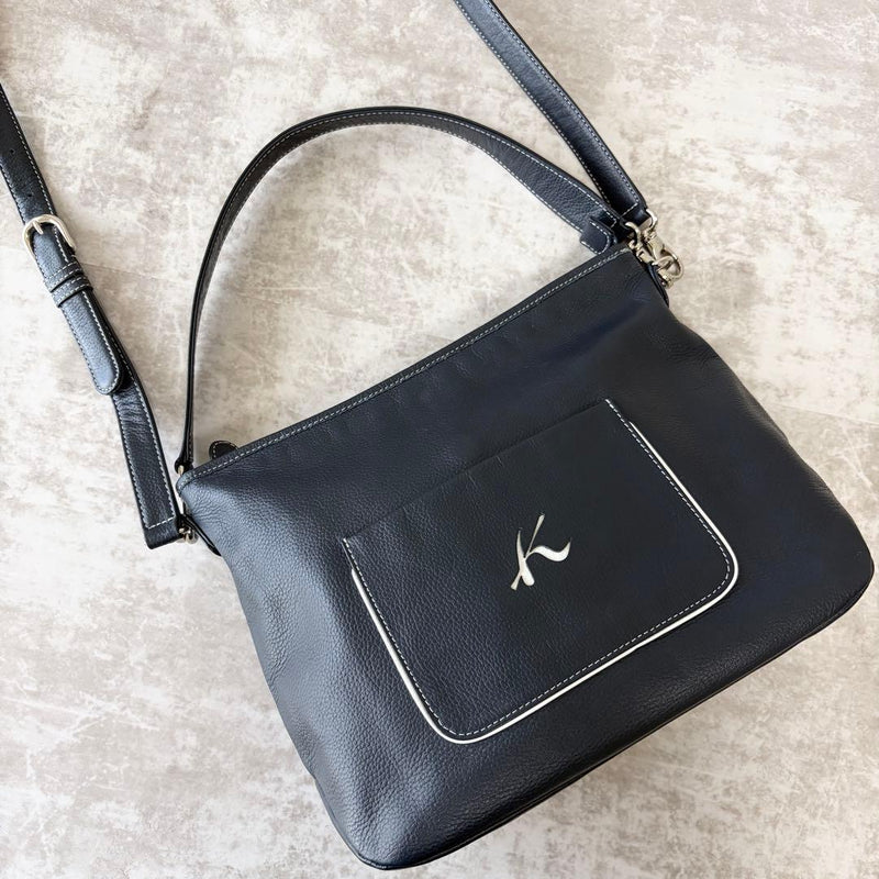 Kitamura H654 2-Way Navy Leather Shoulder Bag Handbag 30W 23H 11D cm Logo