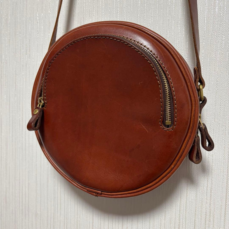 HERZ Round Shoulder Bag Leather Brown Compact M B5E 850g Amber Black