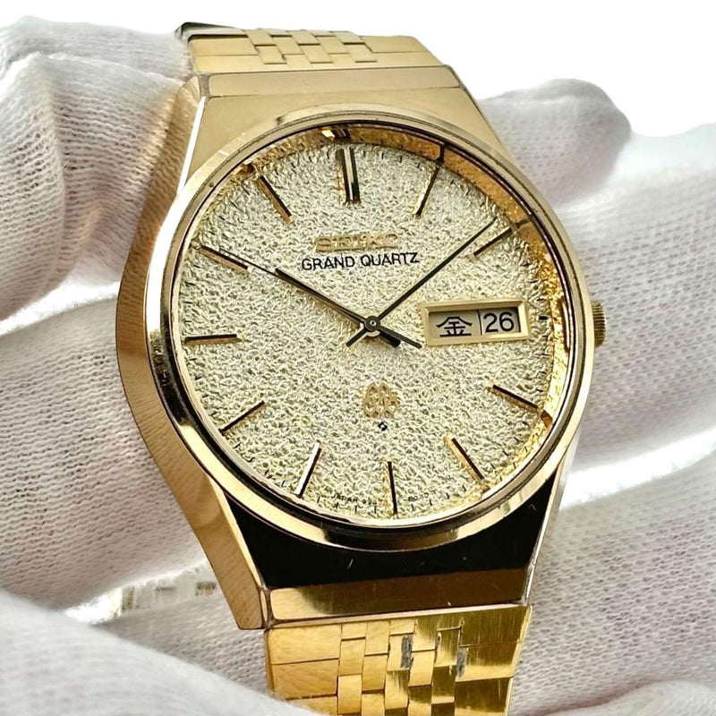 SEIKO Grand Twin Quartz 9943-8020 SS 36mm Gold Snowflake Guilloche Dial Watch