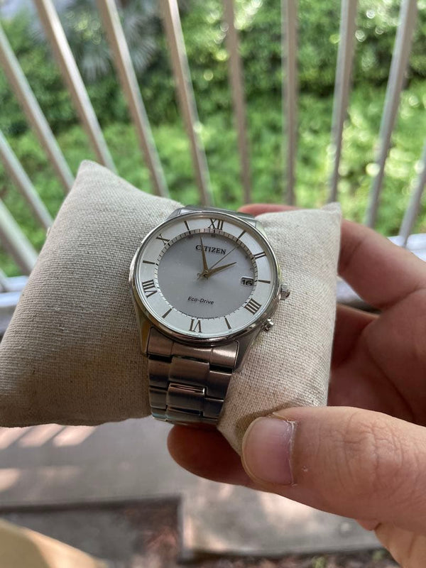 CITIZEN Eco-Drive Mens Watch Silver Dial Stainless Steel Roman Numerals Date