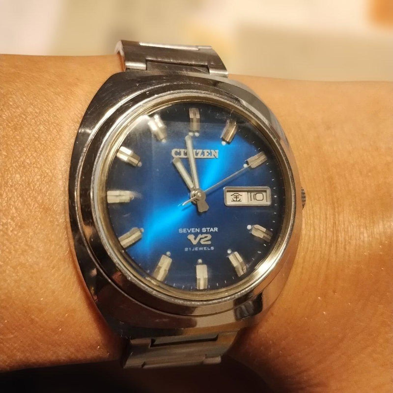Citizen Seven Star V2 21 Jewels Automatic Blue Gradient Cut Glass SS Bracelet