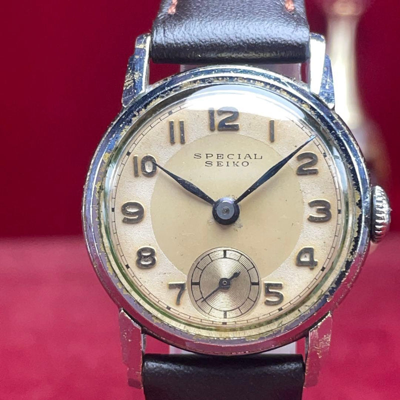 Seiko SPECIAL SEIKO 1159 Manual Watch 28mm Ivory Beige SS Back Leather 1930s