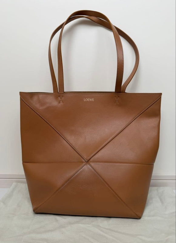 LOEWE Puzzle Fold Tote Medium Shiny Calf Warm Desert Brown 12.4x10x5.7in
