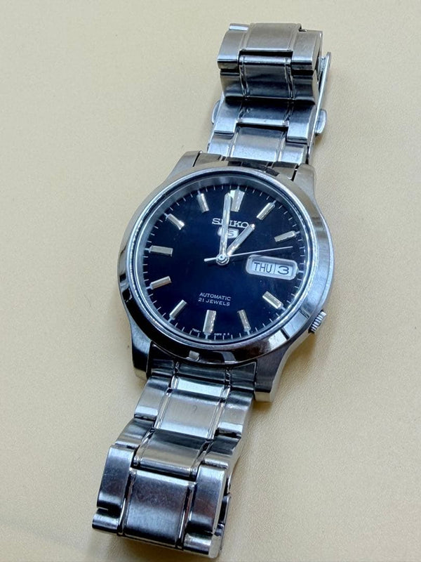 SEIKO 5 Automatic Blue Dial Day Date Watch 4R36 SS 37-42.5mm 100m WR Hardlex