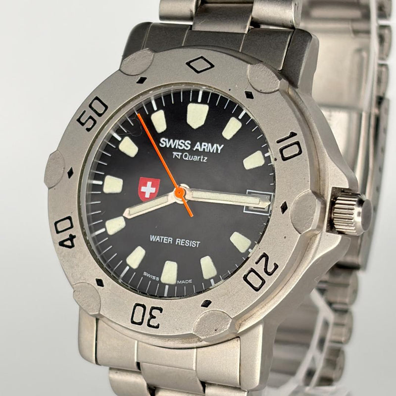 SWISS ARMY 1789 SAW Quartz Analog Mens 38.3mm Watch Silver Tone Case Black Dial