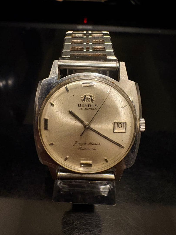 BENRUS Jungle Master Automatic Silver Dial Date 25 Jewels Square Case Watch