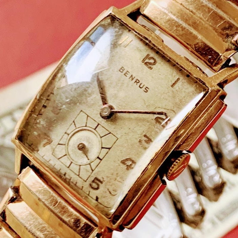 Benrus Watch Manual Mechanical 17J Gold Filled Stainless Steel 22x25mm Small