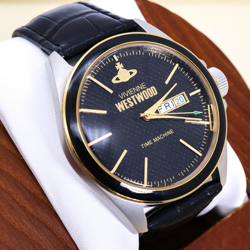Vivienne Westwood TIME MACHINE 1658 Quartz 41mm Black Dial Silver Leather Watch