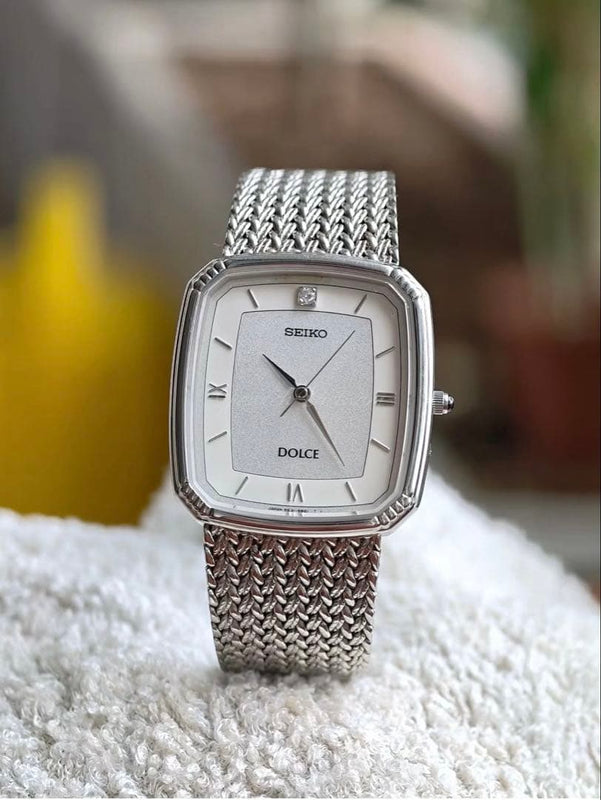 SEIKO DOLCE Quartz Watch 5E31-5A90 Silver Dial Diamond Accent 17.5cm Wrist