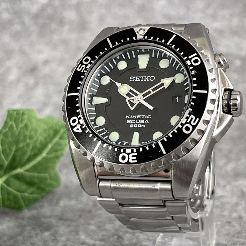 Seiko Scuba 5M62-0BL0 Kinetic 200m Stainless Steel 40mm Black Dial Watch
